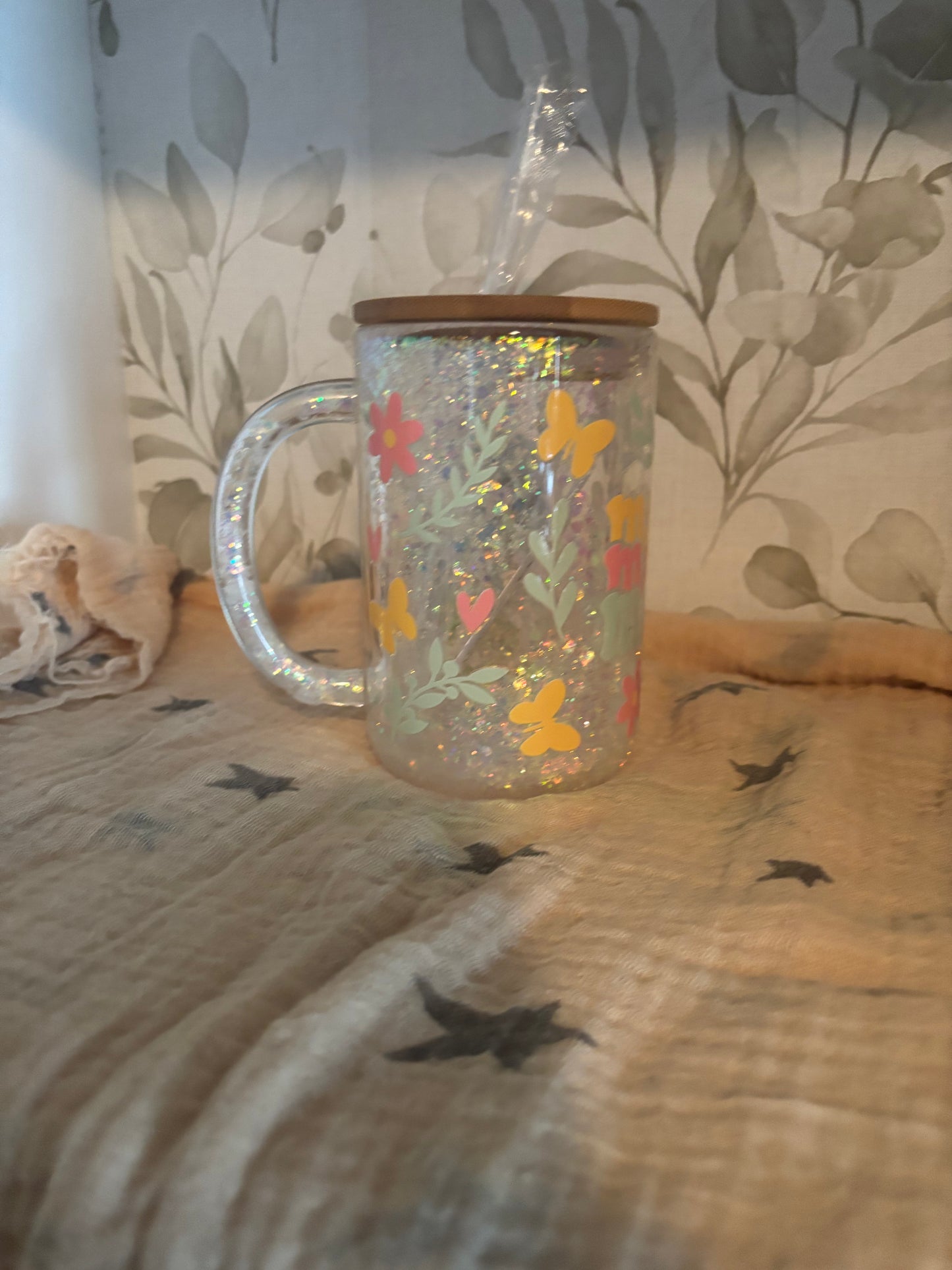 Mama-Glitter-Glass Mug-12oz