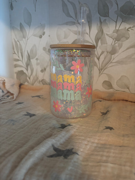 Mama-Glitter-Glass Mug-12oz