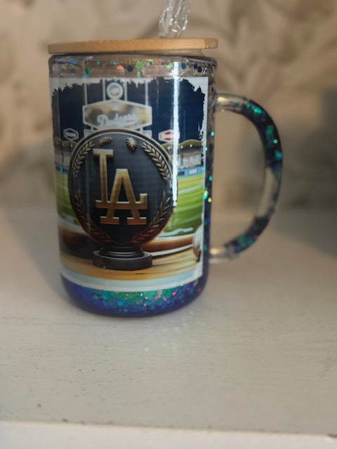 Dodgers 15oz Glass Glitter Mug