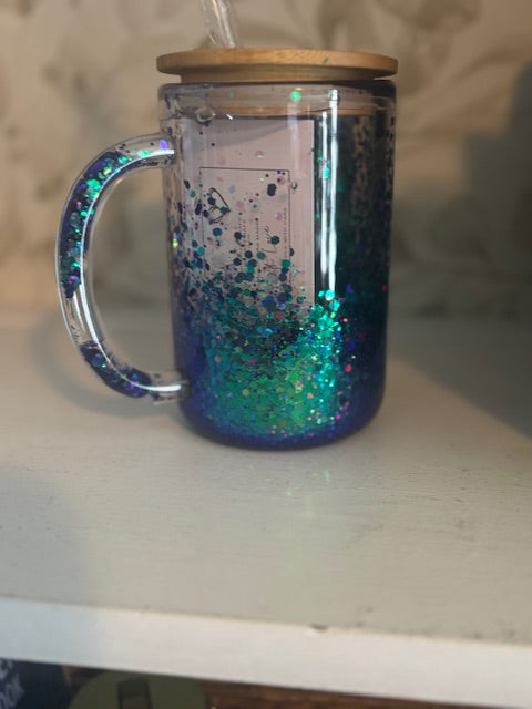 Dodgers 15oz Glass Glitter Mug